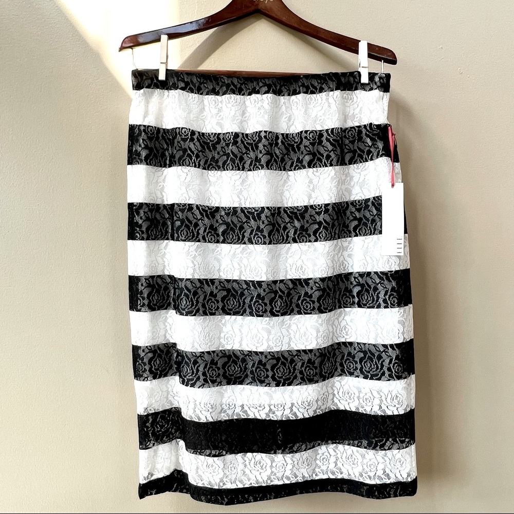 Elle Black and White Striped Lace Pencil Skirt Womens Size L Style #WELQ45903PR